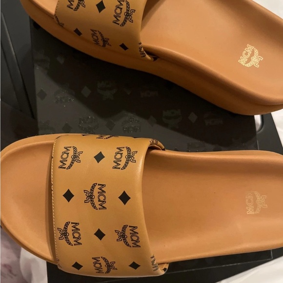 MCM Brown Logo Slide Sandals - Picture 4 of 5